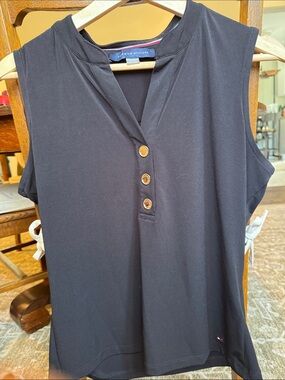 Tommy Hilfiger Black Sleeveless Henley Tank with Side Ties